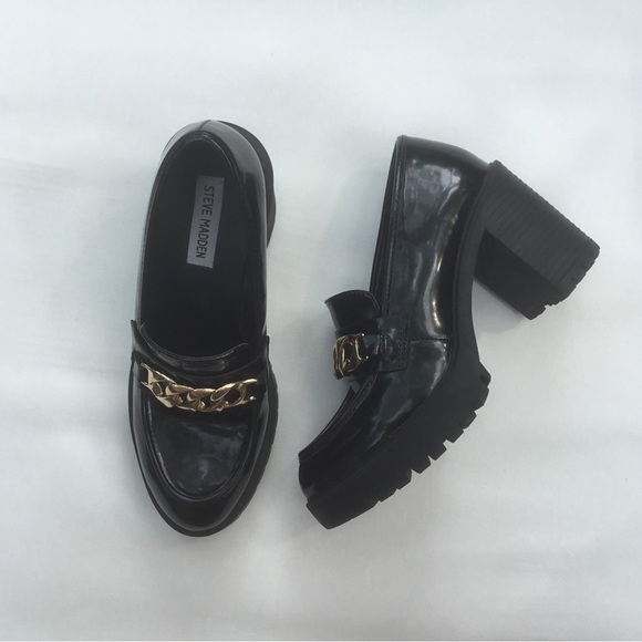 Steve Madden Black and Gold Platform Lug Sole Oxfords Mary Janes thick chunky - Picture 1 of 8